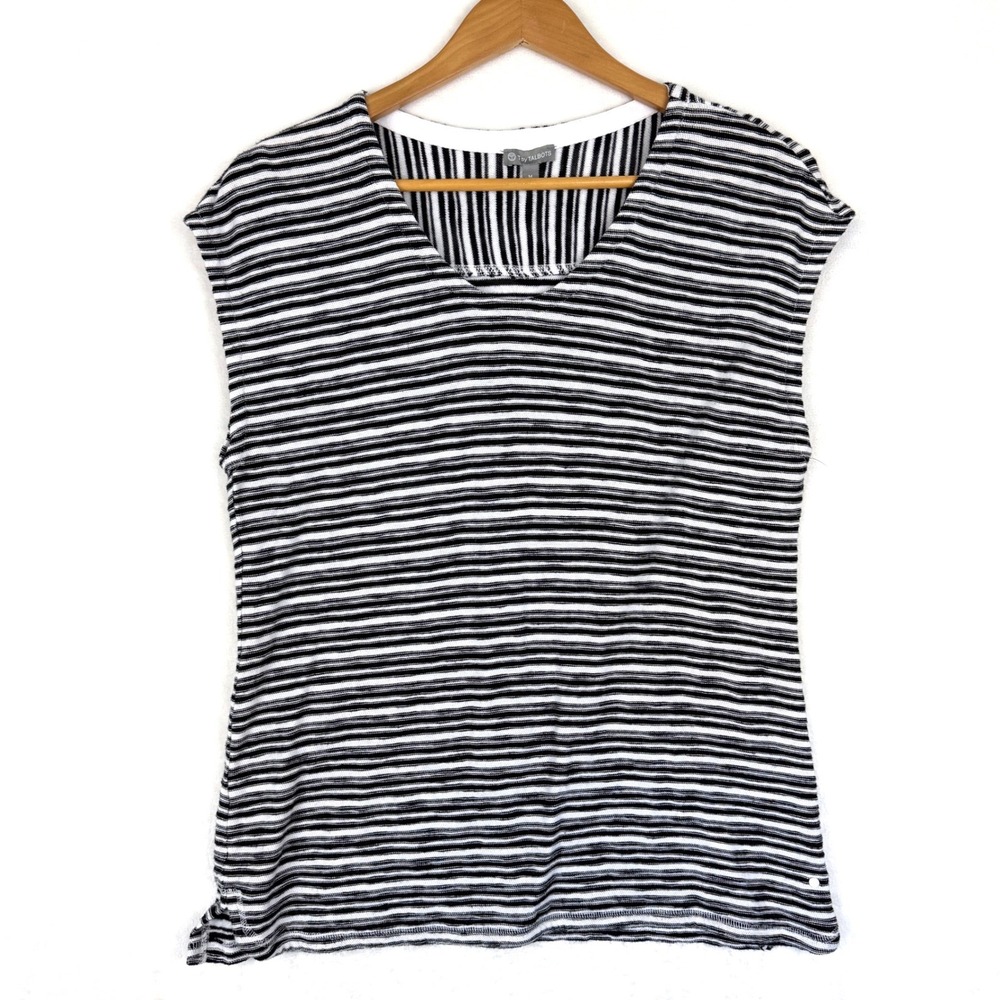 T by Talbots Womens Black White Striped Sleeveless Cotton Knit Top Size M PH2846